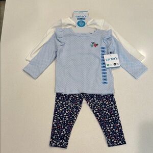 Carter's three piece Blue/white Tops and Navy Floral Leggings Set